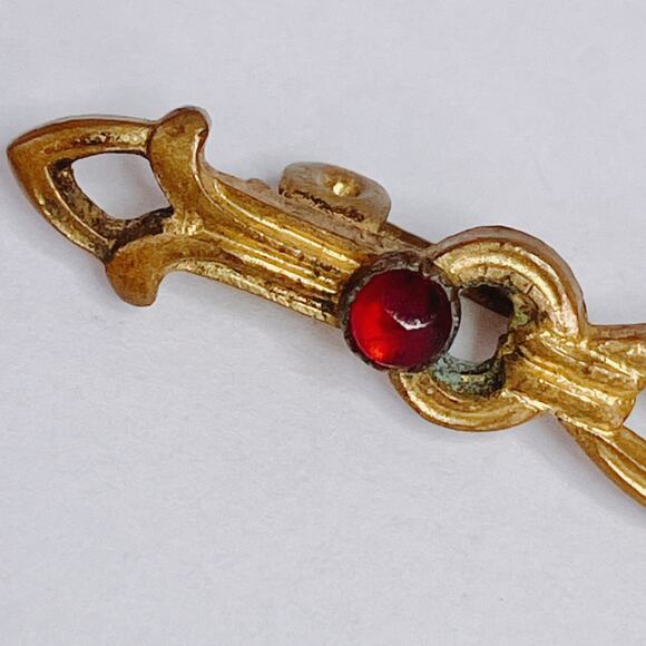 Vintage 1930s Art Deco Gold Tone Bar Brooch Foil Glass Cabochon Czech-style Pin - Picture 3 of 15